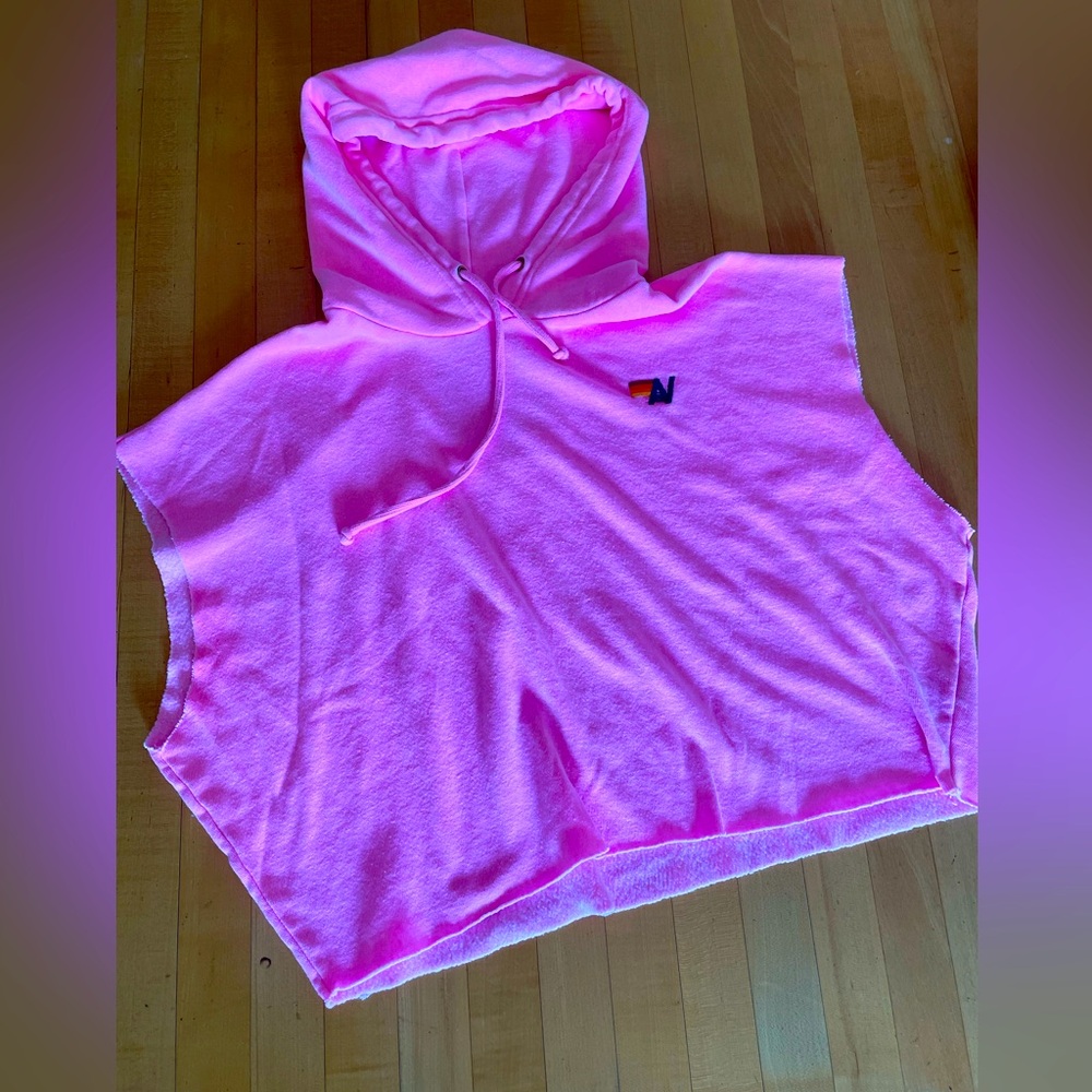 Aviator Nation Cropped Sleeveless Pullover Hoodie - Neon Pink - xs - near new